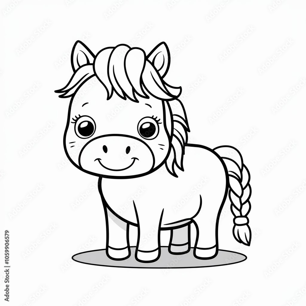 Fototapeta premium Cute and simple horse coloring page for kids