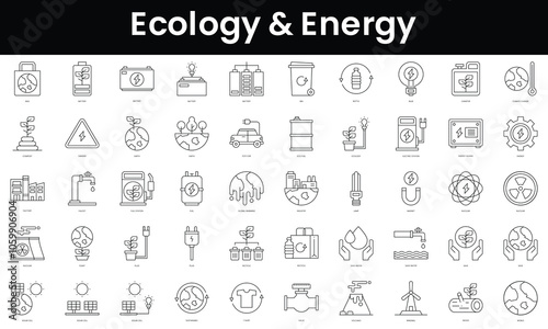 Set of outline ecology and energy icons. Minimalist thin linear web icon set. vector illustration.