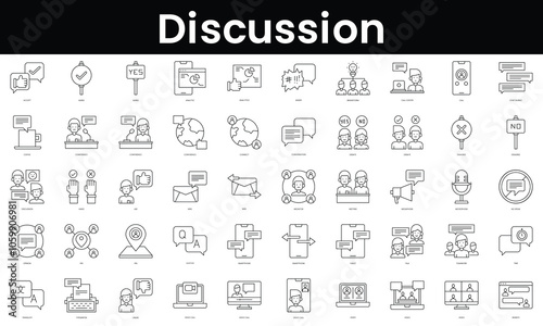 Set of outline discussion icons. Minimalist thin linear web icon set. vector illustration.