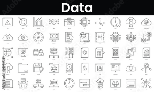 Set of outline data icons. Minimalist thin linear web icon set. vector illustration.