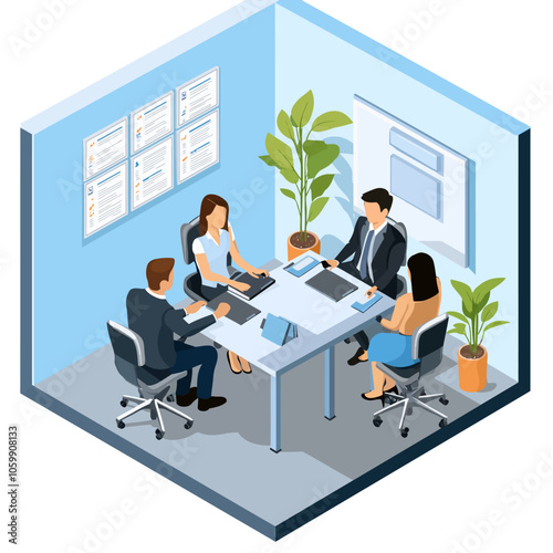 Isometric Insurance Office Client Consultation