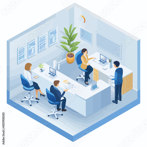Insurance Office Consultation: Isometric 3D Vector