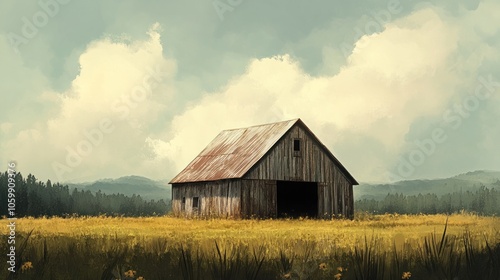 Rustic Barn in a Field