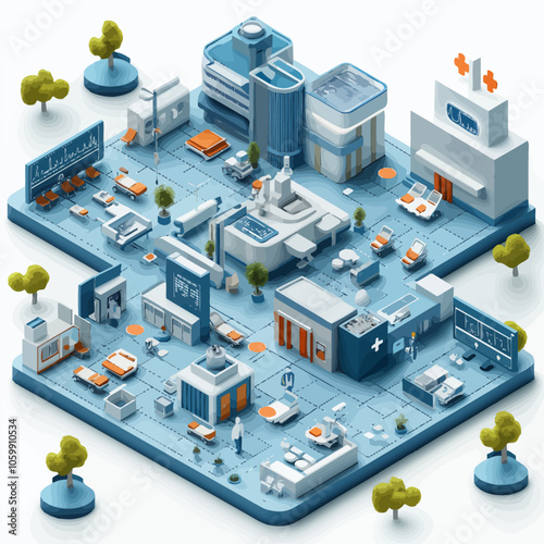 Isometric Hospital Layout: 3D Vector Design