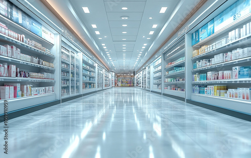 Blurry shopping shelves in supermarkets and department stores realistic image, ultra hd, high design very detailed photo