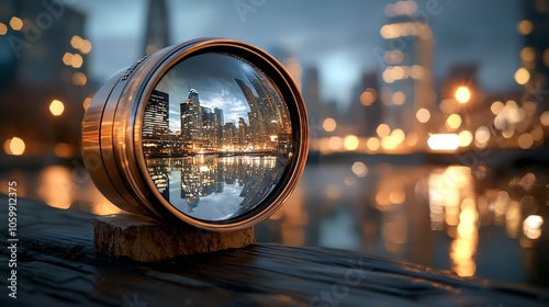 Magnified diamond reflecting city lights, symbolizing urban value perception in highpriced items photo