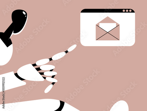 AI Mailbox message management automation and antispam filter with AI service. Cute robot holding envelope with email letter to receive and send digital correspondence in web. Flat vector illustration.