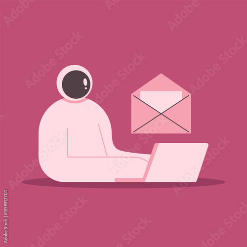 AI Mailbox message management automation and antispam filter with AI service. Astronaut receive envelope with email letter to receive and send digital correspondence. Flat vector illustration.