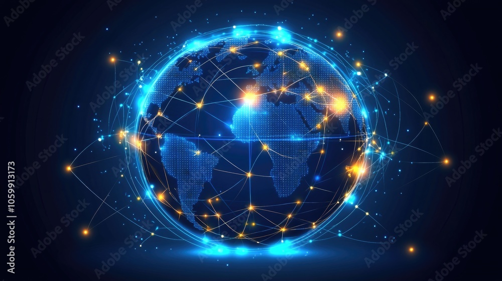 Fototapeta premium Glowing Orb with Lines and Dots