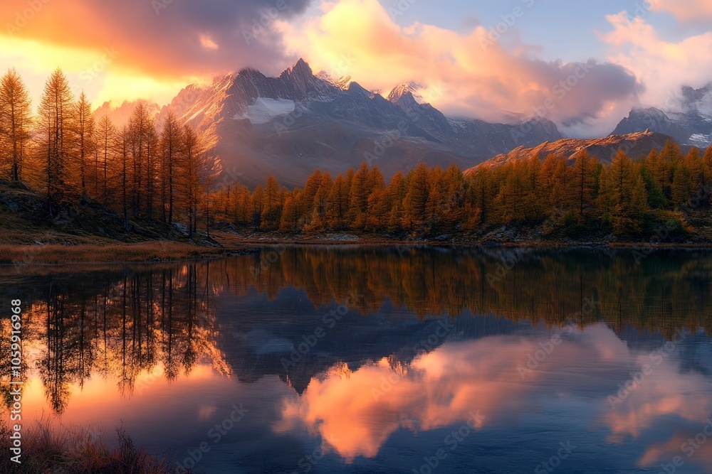 View of majestic mountains and serene forests under a beautiful sky with clouds, Val Paradiso National Park, Aosta, Italy. with generative ai