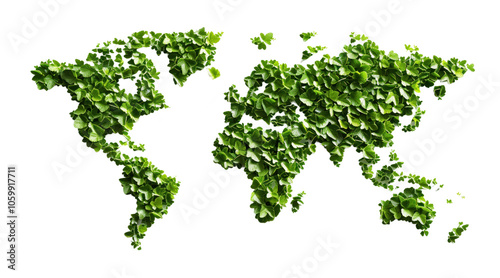 natural green leaves world map png on transparent background