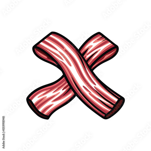 A vector illustration of crispy bacon slices arranged in a stack, with a single pin sticking into the top slice.