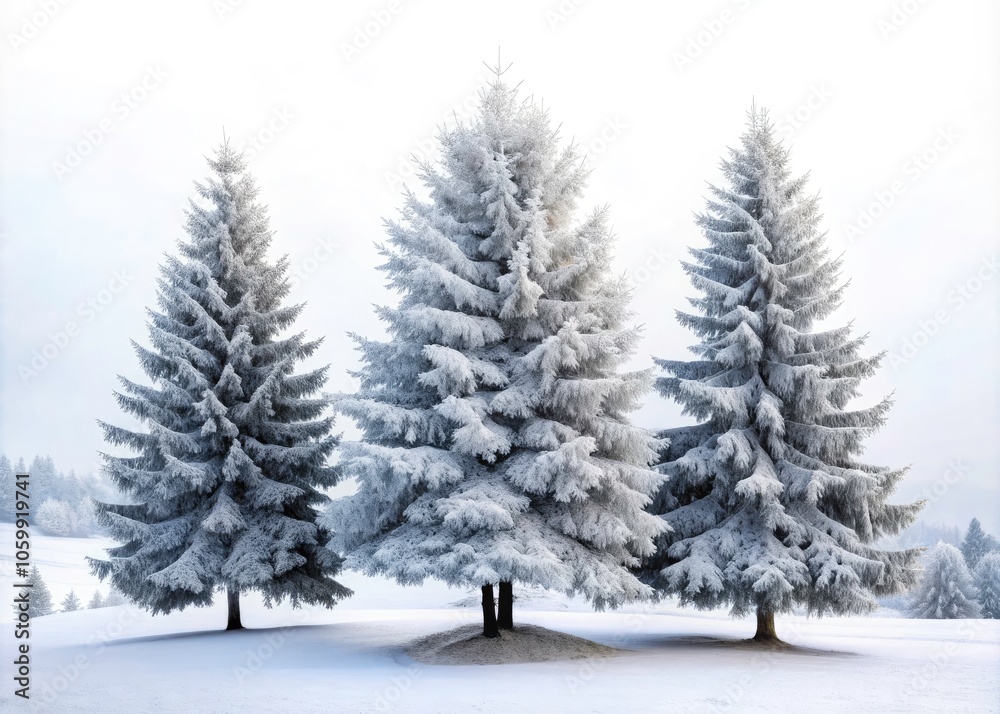 Fototapeta premium Elegant Frosted Evergreen Trees in Rule of Thirds Arrangement for Stunning Winter Decor