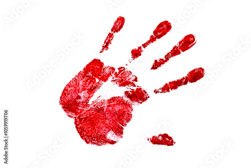 Handmade hand palm smeared oil paint print isolated over the white background