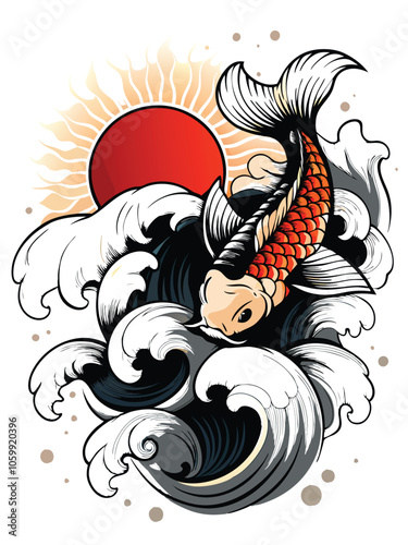 -a-vintage-style-koi-fish-swimming-against-a-retro.eps