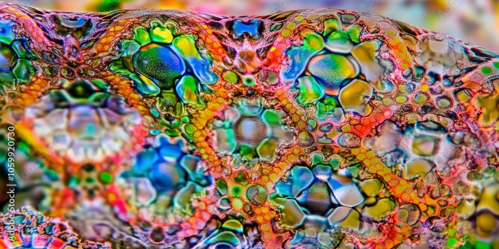 Obraz premium Abstract Colorful Pattern with Interconnected Bubbles and Cells