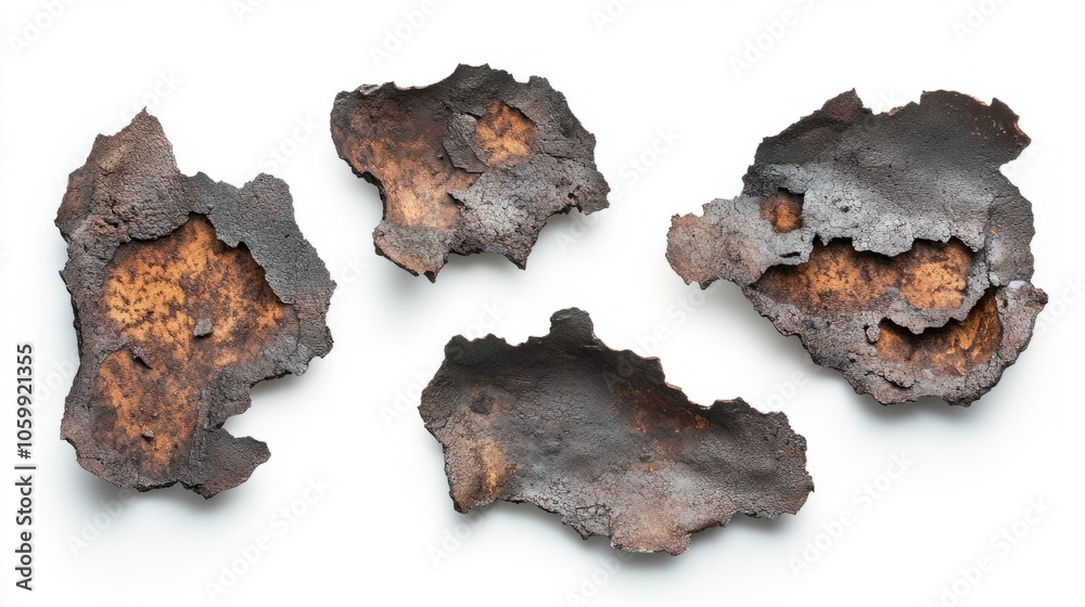 Fototapeta premium Mixed sizes of burnt holes on paper with singed, dark edges isolated on white