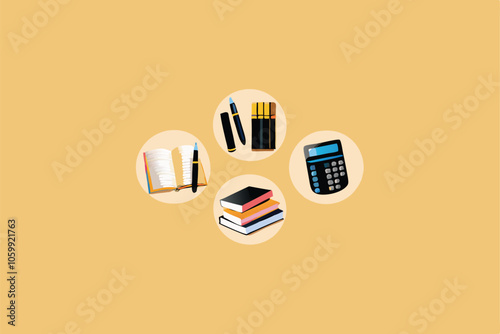 A colorful and vibrant background filled with various educational icons, including books, pencils, globes, and graduation caps.