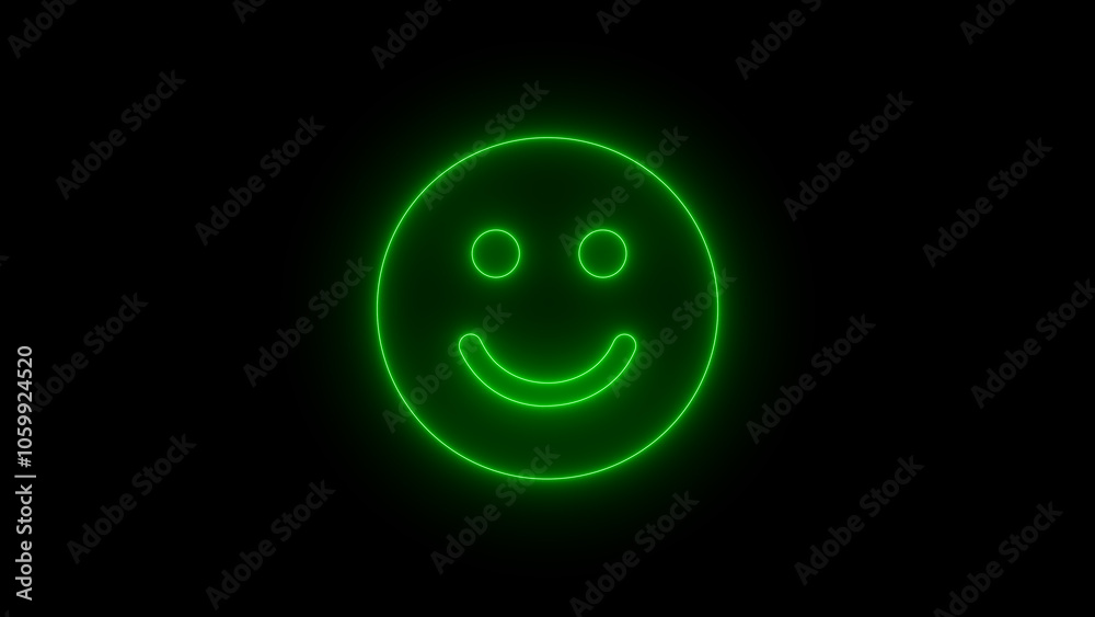 Fototapeta premium Neon, Glowing, colorful Laugh emoji icon. Smiley icon on black background.