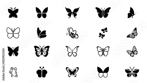 Wallpaper Mural Butterfly icon design. Silhouettes of butterflies. Black pictures of funny butterflies. Insect butterfly black silhouette, winged gorgeous animal, vector illustration.   Torontodigital.ca