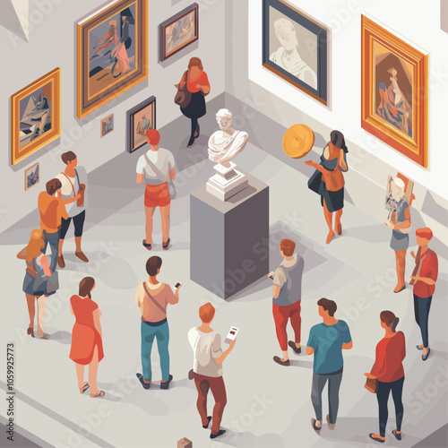 Isometric Art Gallery Visitors Exhibition Modern Design
