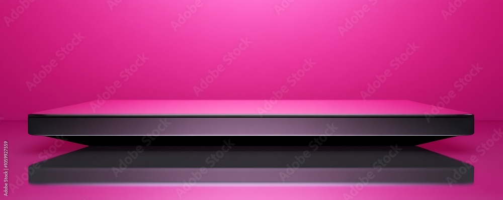 Fototapeta premium A sleek, flat surface against a vibrant pink backdrop, reflecting light.