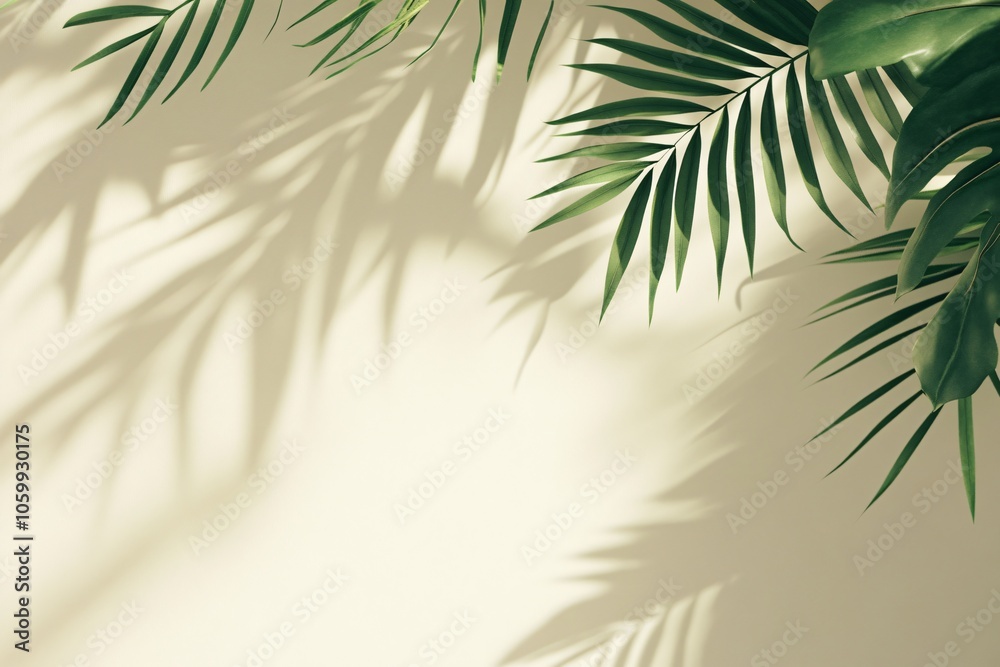 Fototapeta premium Tropical Leaves with Shadow Effects on Light Background