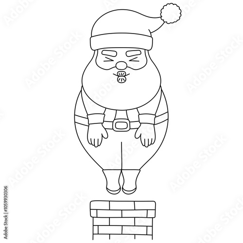 Santa claus character effort into a chimney with a cute face and pose