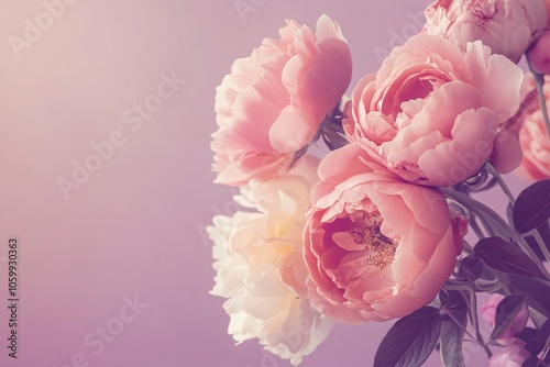 Vintage Floral Design with Pastel Pink Roses and Peonies photo