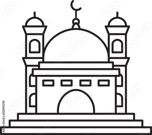 Mosque Building in Outline Style
