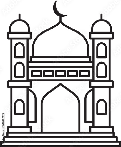 Mosque Building in Outline Style