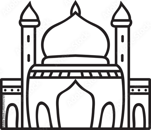 Mosque Building in Outline Style