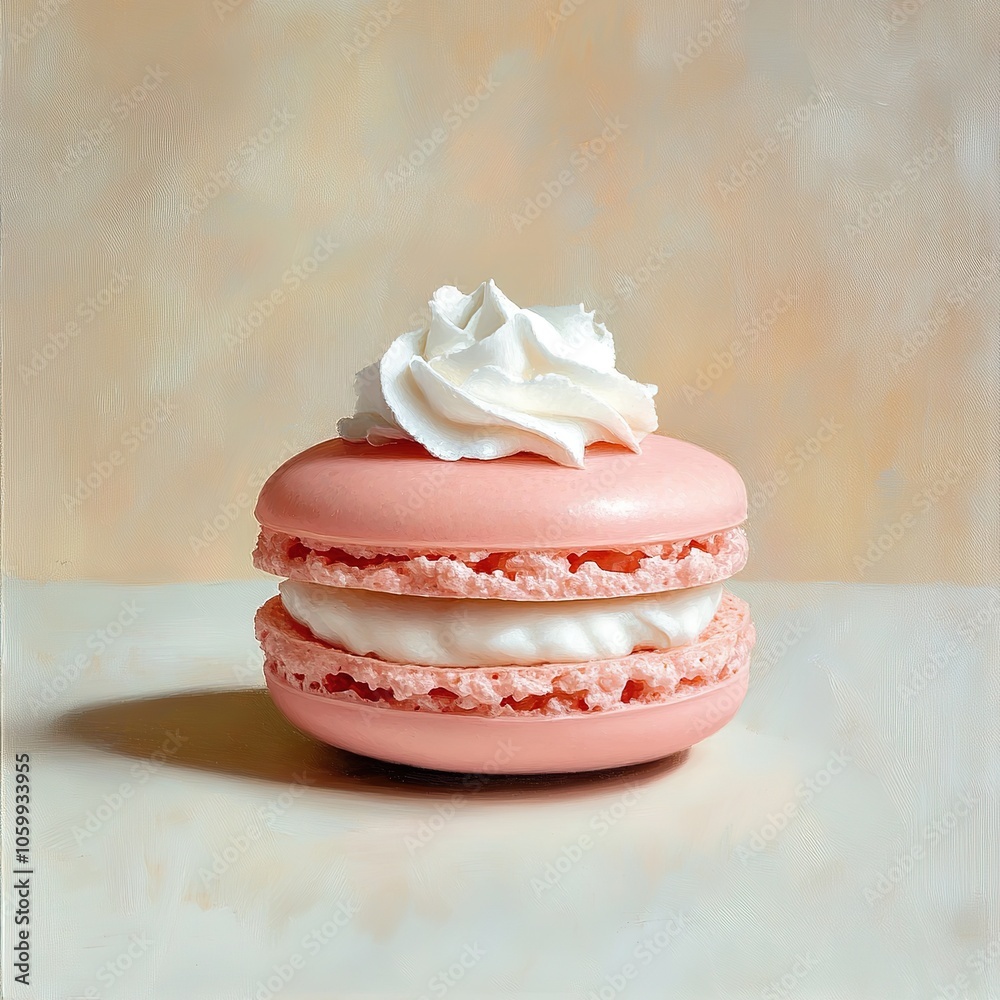 Pink Macaron with Cream and Whipped Topping. Pink Macaron with Cream and Whipped Topping.