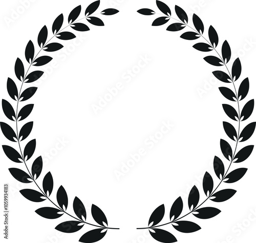 Set black silhouette circular laurel foliate, wheat and oak wreaths depicting an award, achievement, heraldry, nobility on white background. Emblem floral greek branch flat style - stock vector