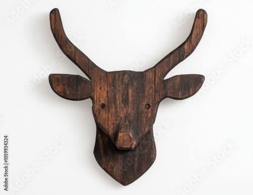 Rustic wooden deer head wall decor photo