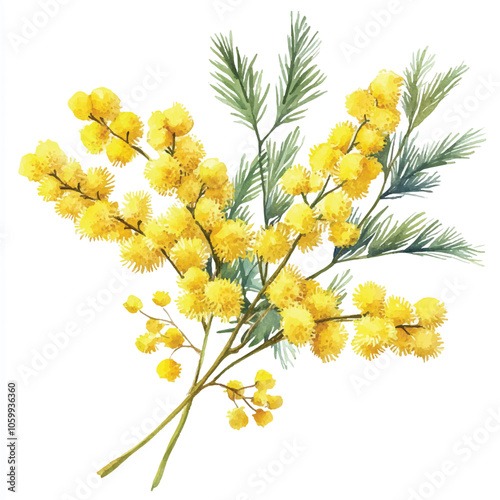 mimosa flower watercolor clipart illustration isolated