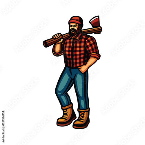 -illustration-of-a-lumberjack-in-a-red-plaid-shirt.eps