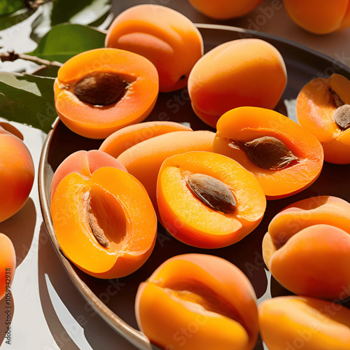 Apricots on Plate with Golden Flesh photo