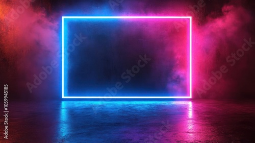 A colorful neon poster with electronic music vibes. The background is filled with smoke, photo