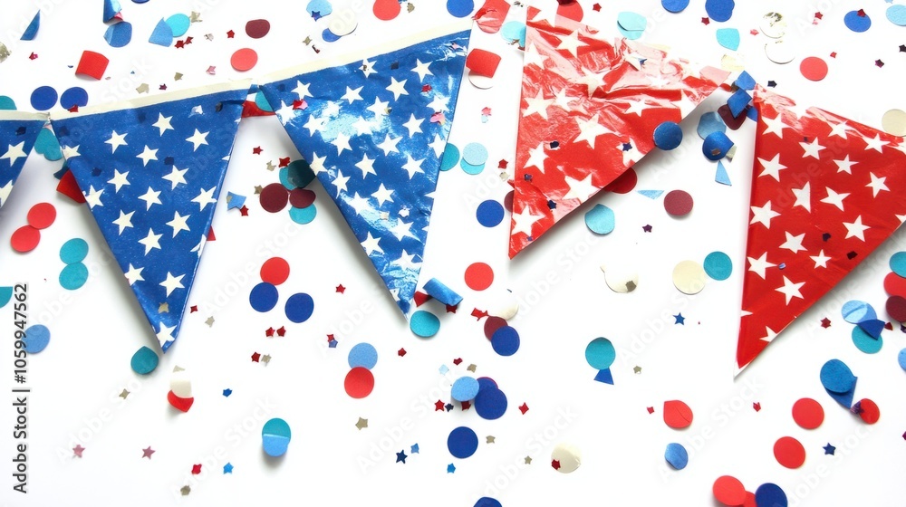 Obraz premium Patriotic 4th of July banners and confetti isolated on a clean white background