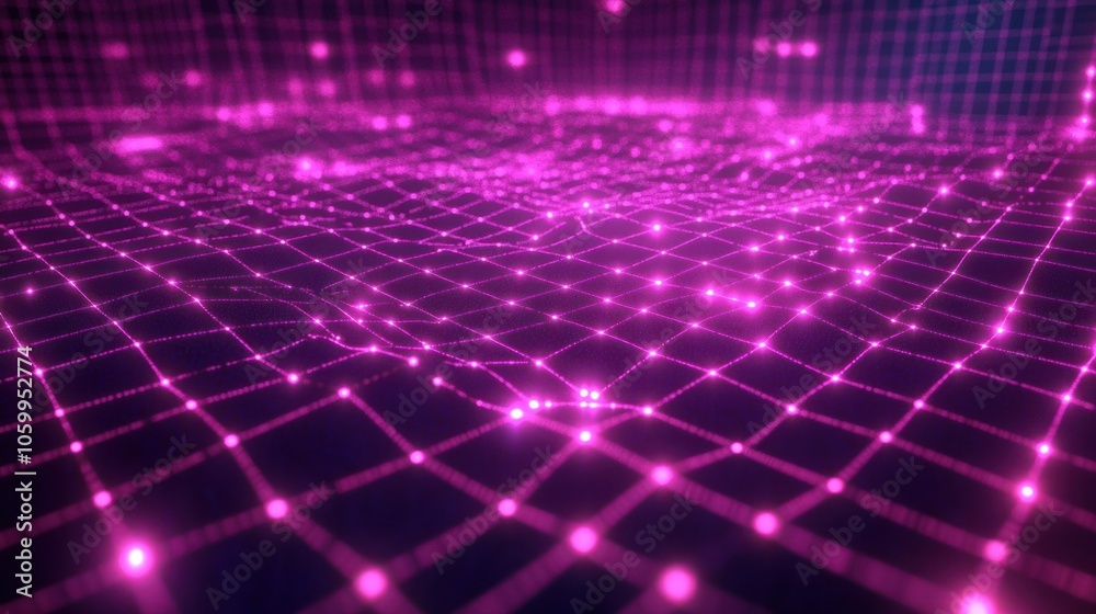 Obraz premium 3D network mesh with glowing points and intersecting paths, forming a web of connectivity