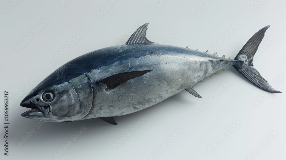 Obraz premium delicious-looking beautiful bluefin tuna with a fine physique. Realistic cutout white background illustration