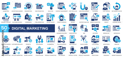  Digital Marketing icon collection Glyph Color Style