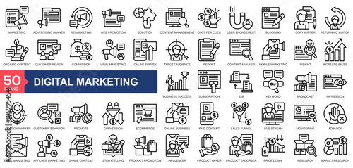  Digital Marketing icon collection Line Style