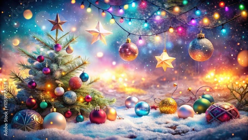 Enchanting Magical Christmas Background with Glittering Ornaments and Shimmering Stars for Festive Decorations and Holiday Celebrations