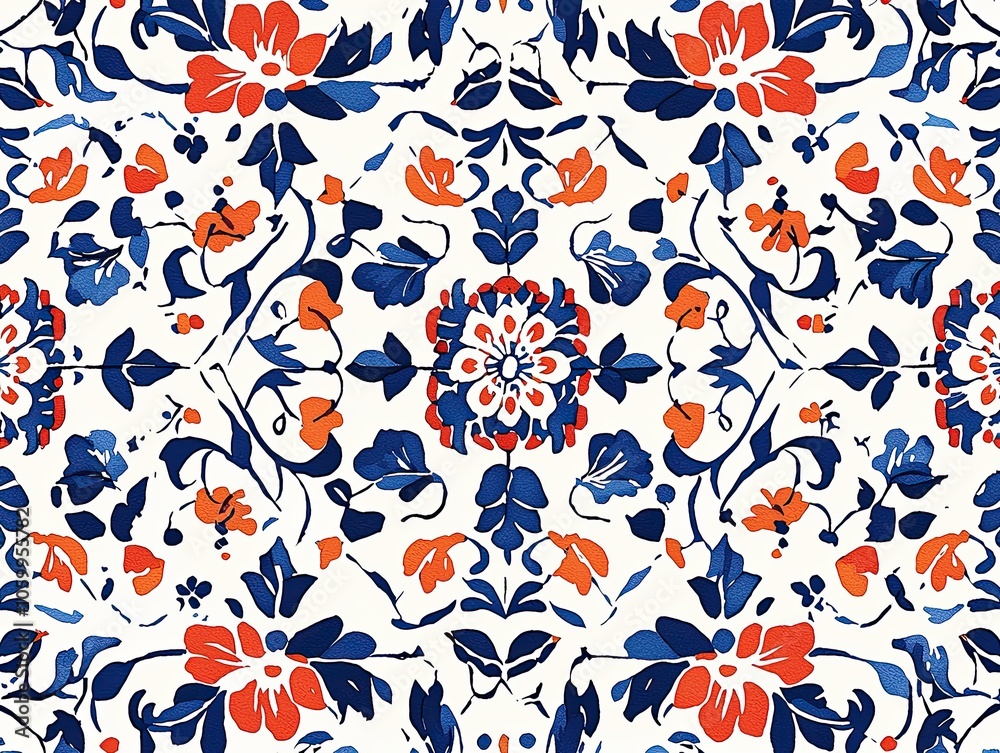 Naklejka premium Blue Floral Botanical Pattern
