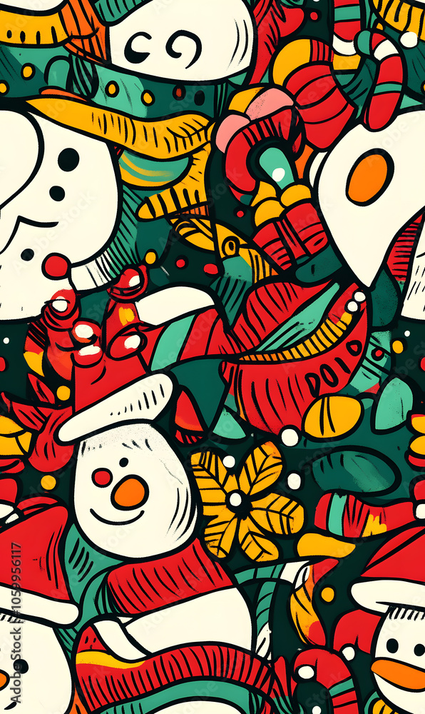 Seamless Pattern Whimsical Christmas and New Year Doodles Featuring Festive Icons, Cozy Winter Scenes, and Seasonal Decorations in Vibrant Colors Seamless Pattern Whimsical Christmas and New Year Doodles Featuring Festive Icons, Cozy Winter Scenes, and Seasonal Decorations in Vibrant Colors