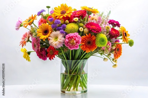 Wallpaper Mural Colorful bouquets of long-stemmed flowers arranged in a glass vase with a white background, petals, decor, colorful Torontodigital.ca