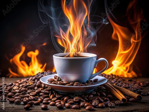 Fiery Brew: Conceptual Coffee with Flames â€“ A Captivating Visual Journey of Heat and Aroma in a Coffee Cup