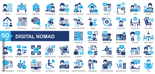 Digital Nomad icon collection Glyph Color Style